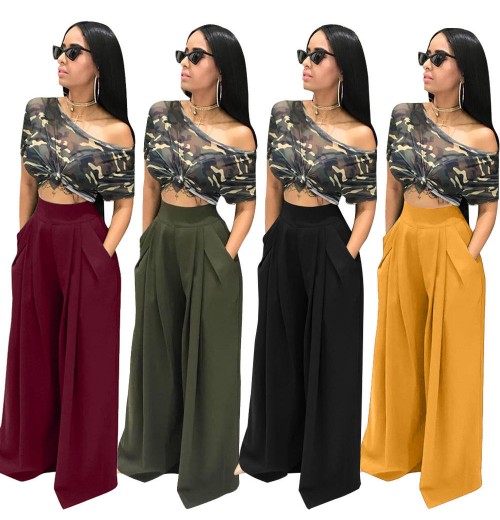 hot selling Wide Leg Plain Pants for ladies Baggy Fashion Street Wear Flare Stretch Women Pockets women's pants & trousers hot selling Wide Leg Plain Pants for ladies Baggy Fashion Street Wear Flare Stretch Women Pockets women's pants & trousers