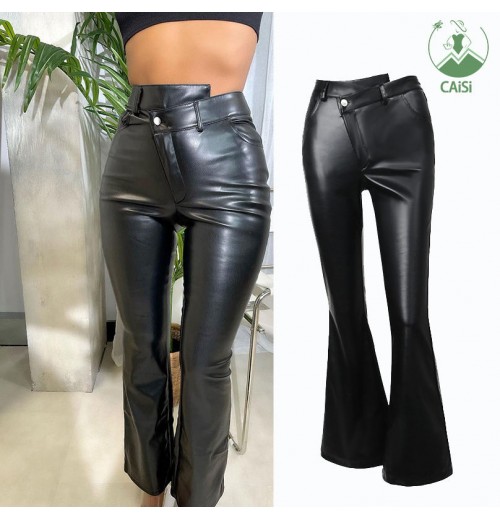 Women's Flare Pants & Trouser Pu Leather Ladies High Waist Irregular Tight Straight Long Pants Fall Winter 2023 Women Clothes Women's Flare Pants & Trouser Pu Leather Ladies High Waist Irregular Tight Straight Long Pants Fall Winter 2023 Women Clothes