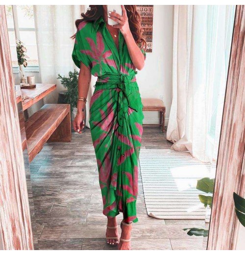 Hot Selling Women Trend Temperament Fashion Printed Shirt Bodycon Dress With Belt Hot Selling Women Trend Temperament Fashion Printed Shirt Bodycon Dress With Belt