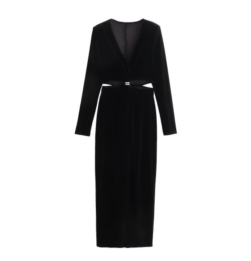 PB&ZA Women 2024 Autumn New Chic Fashion Open design velvet MIDI Dress Vintage Long Sleeve Female Dresses Vestidos Mujer PB&ZA Women 2024 Autumn New Chic Fashion Open design velvet MIDI Dress Vintage Long Sleeve Female Dresses Vestidos Mujer