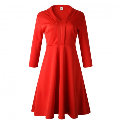 Women's clothing S-XXXL Autumn Women V Neck elegant Red dresses Women's Ladies Fashion Solid Color A Line Dress Women's clothing S-XXXL Autumn Women V Neck elegant Red dresses Women's Ladies Fashion Solid Color A Line Dress