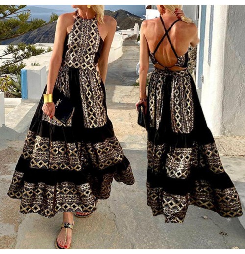 Wholesale European and American Women's Clothing 2022 Summer New Printed Bohemian Fashion Off Shoulder Cotton Women's Dress Wholesale European and American Women's Clothing 2022 Summer New Printed Bohemian Fashion Off Shoulder Cotton Women's Dress