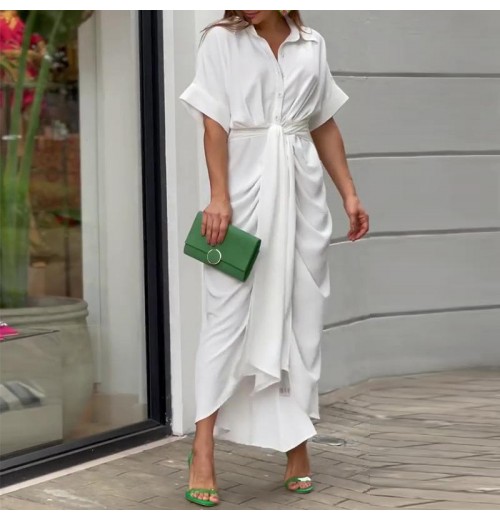 women's clothing new ladies dresses women lady elegant temperament lapel midi short sleeve single breast high waist shirt dress women's clothing new ladies dresses women lady elegant temperament lapel midi short sleeve single breast high waist shirt dress