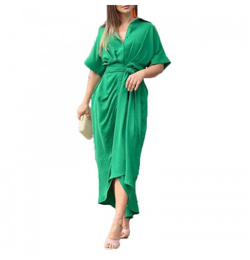 Women's Clothing new 2024 Summer women lapel mid length short sleeve single breasted high waisted shirtdress ladies dresses Women's Clothing new 2024 Summer women lapel mid length short sleeve single breasted high waisted shirtdress ladies dresses