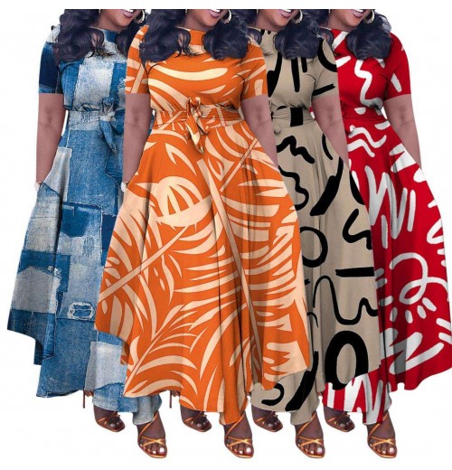 Women's 2024 New Fashion Plus-Size Dress Solid Color Casual Clothing Lace-up Spring Summer Short Sleeve Embroidered Temperament Women's 2024 New Fashion Plus-Size Dress Solid Color Casual Clothing Lace-up Spring Summer Short Sleeve Embroidered Temperament