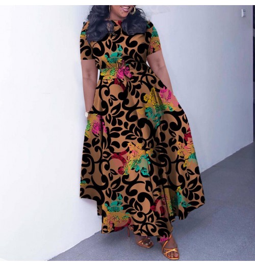 Women's Clothing 2024 New Fashion Elegant Tied Africa Plus Size Short Sleeve Women's Clothing 2024 New Fashion Elegant Tied Africa Plus Size Short Sleeve