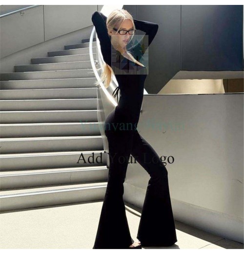 Fashionable and sporty women's clothing new style solid color backless strap casual one-piece trumpet pants slim yoga suit Fashionable and sporty women's clothing new style solid color backless strap casual one-piece trumpet pants slim yoga suit