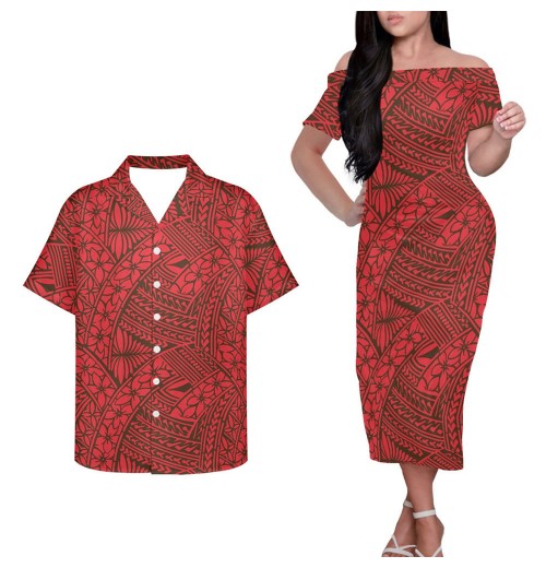 Off Shoulder Women Red Dress Men Aloha Shirts Custom Couple Sets Polynesian Tribal Samoa Print Couple Matching Outfit Clothes Off Shoulder Women Red Dress Men Aloha Shirts Custom Couple Sets Polynesian Tribal Samoa Print Couple Matching Outfit Clothes