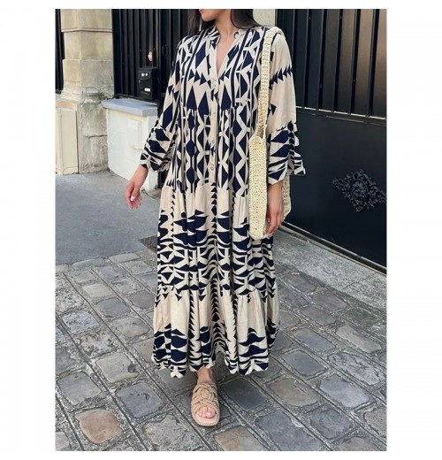 Women's Comfortable and Classic Fall Style Printed Long Dresses with Loose Pullover Leisure Commute out Skirts Women's Comfortable and Classic Fall Style Printed Long Dresses with Loose Pullover Leisure Commute out Skirts