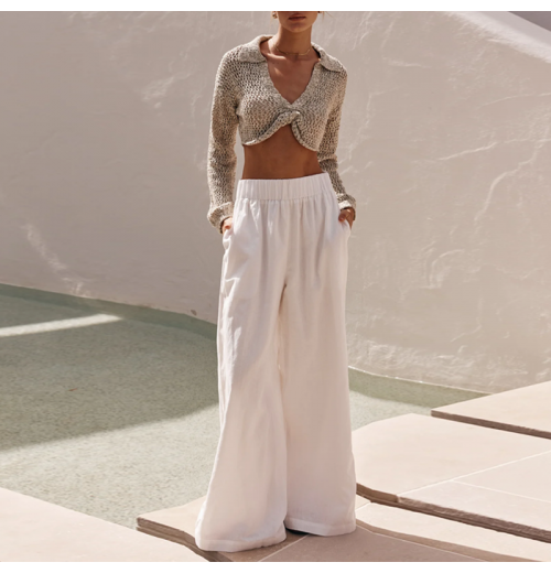 Casual Customize Ladies Fashion Straight Trousers Women High Waist Wide Leg Linen Pants Casual Customize Ladies Fashion Straight Trousers Women High Waist Wide Leg Linen Pants
