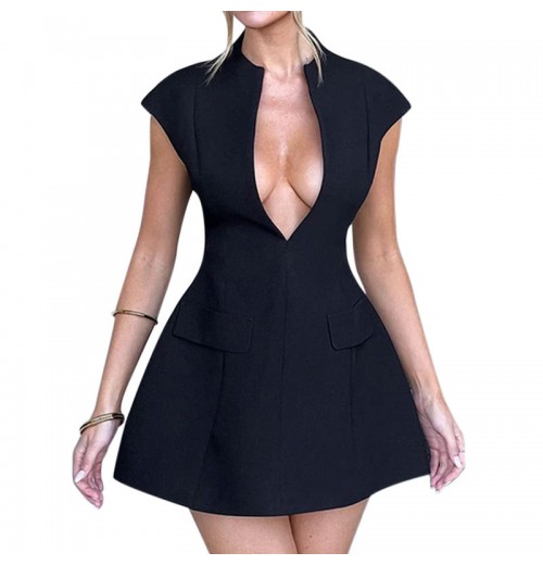 New Arrival Women's Elegant A-Line Mini Dress V-Neck Short Sleeves Summer Dresses Fashion Party Sexy Solid Dress New Arrival Women's Elegant A-Line Mini Dress V-Neck Short Sleeves Summer Dresses Fashion Party Sexy Solid Dress
