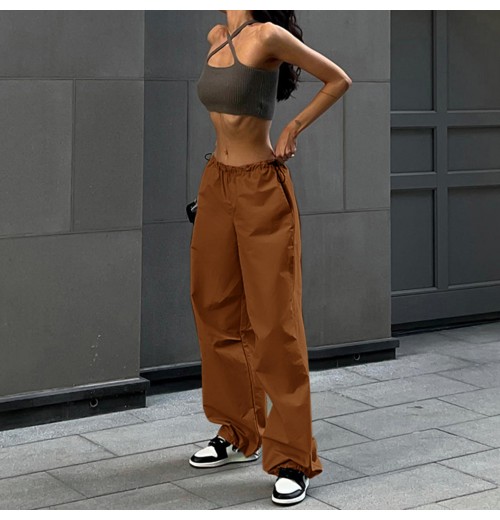 New Design Spring Fashion Plain Casual Loose Drawstring Streetwear Cargo Pants for Women New Design Spring Fashion Plain Casual Loose Drawstring Streetwear Cargo Pants for Women