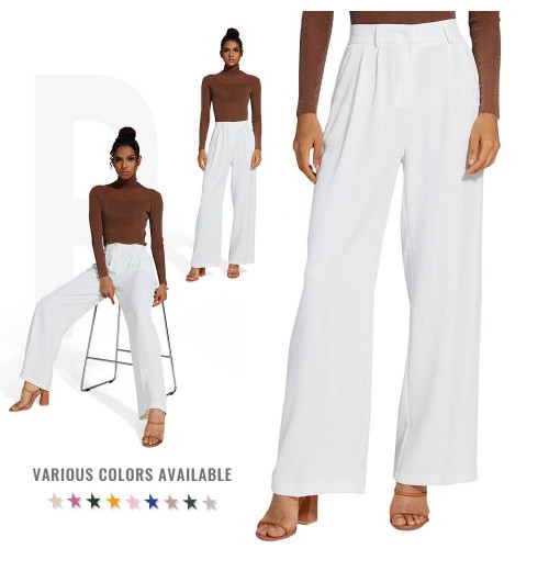 Women's Casual Pants High Stretch Business Suit Pants Straight Comfort White Wide Leg Pants Women's Casual Pants High Stretch Business Suit Pants Straight Comfort White Wide Leg Pants