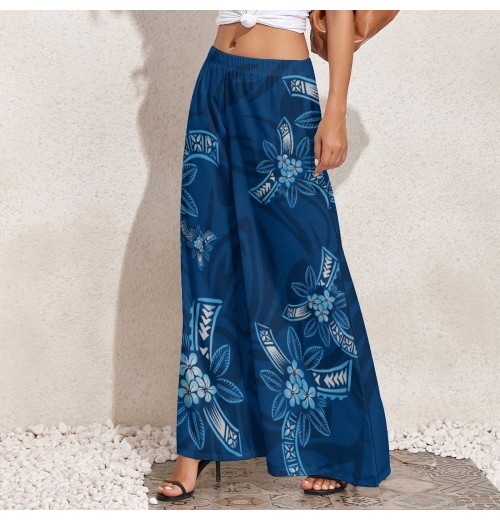 Women's Custom Polynesian Print Palazzo Pants - Wide Leg Ladies' Baggy Trousers with Waist Logo Placement Women's Custom Polynesian Print Palazzo Pants - Wide Leg Ladies' Baggy Trousers with Waist Logo Placement