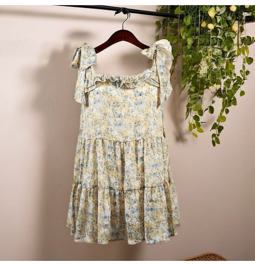 2024 hot sales summer fashion feminine floral ladie's chiffon dress with bow strap boho-chic loose women's dress 2024 hot sales summer fashion feminine floral ladie's chiffon dress with bow strap boho-chic loose women's dress